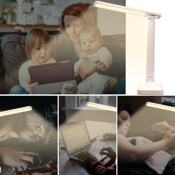 LED-Schreibtisch-Nachtlicht, Lese-Schreibtischlampe, Touch-verstellbar, 3 Modi, kabelloses USB-Kabel, Weiß