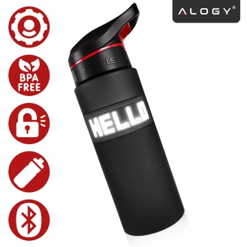Alogy FitBottle™ 800ml Smart-Trinkflasche mit LED-Display, Bluetooth-Verbindung, Strohhalm, Motivationsfunktion, wiederverwendbar – Schwarz