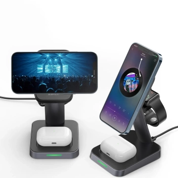 Acefast 15W Qi Wireless Charger für iPhone (mit MagSafe), Apple Watch und Apple AirPods Stand Stand Magnethalter schwarz (E3 schwarz)