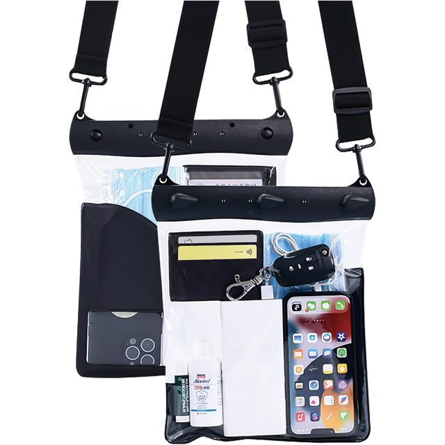 Wasserdichte Hülle für Telefon, 7,2 Zoll, Tasche mit Schultergurt, universell, groß, wasserdicht, 23 x 25 cm, Schwarz