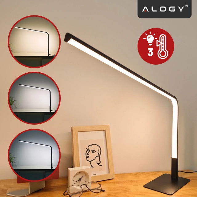 Lampka biurkowa nocna LED długie oświetlenie – trzy tryby barwy, regulacja jasności, lampa na biurko, do czytania i pracy domowej – Alogy StudyBeam™