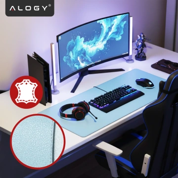 Schreibtischunterlage 90 × 45 cm – rutschfeste Schutzmatte aus elegantem PU-Kunstleder, für Maus und Tastatur, stilvoll und langlebig – Alogy WorkMat™ Blau