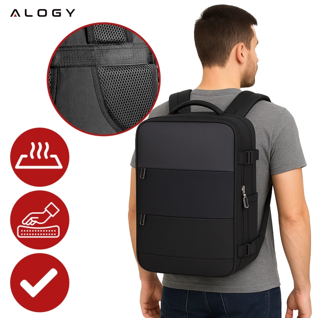 Plecak na laptopa męski damski podróżny na walizkę bagaż do samolotu pracy szkoły 45x30x20cm Alogy Unisex Czarny