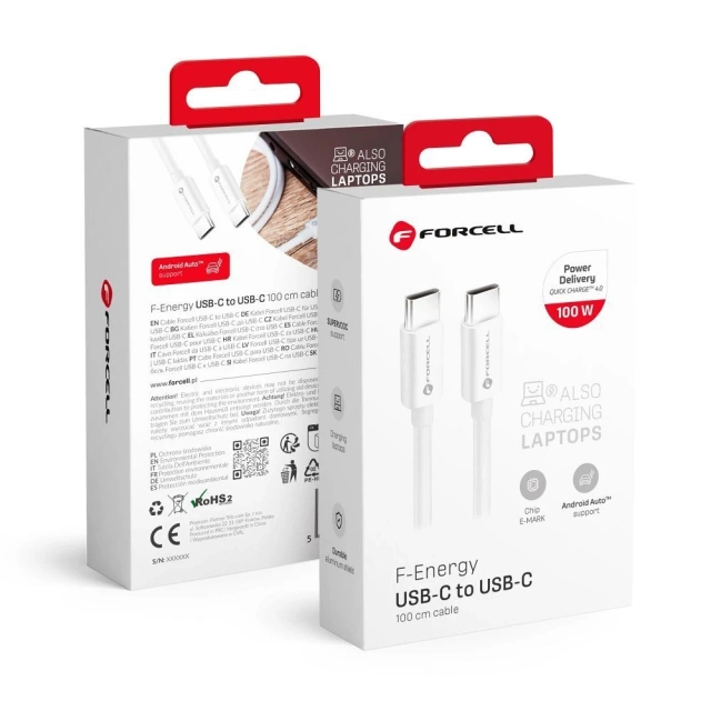 Kabel USB-C 100W 1m Forcell C339 e-mark QC 4.0 PD LAPTOP PC SMARTFON