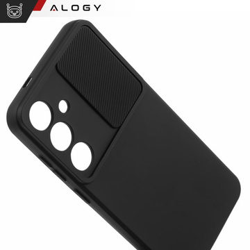 Hülle für Samsung Galaxy S24 Panzergehäuse Schutz Kameraabdeckung Slide Camshield Case Alogy Schwarzes Glas