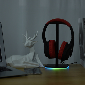 Stojak na słuchawki nauszne gamingowe podstawka uchwyt z podświetleniem RGB LED Czarny