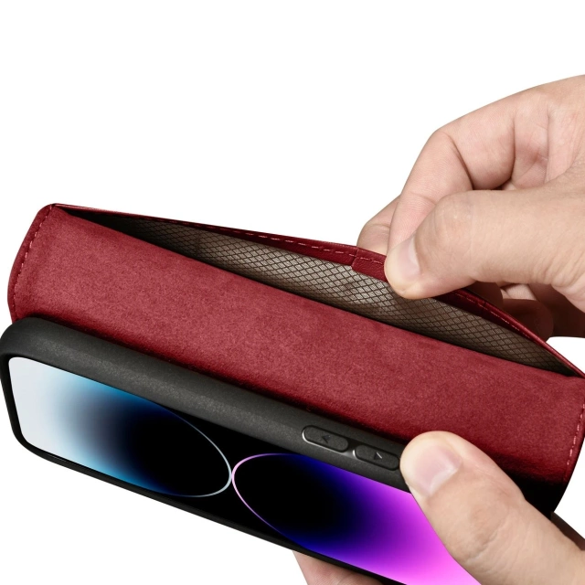 Etui na telefon iCarer Wallet Case 2in1 do iPhone 14 Pro Max skórzany pokrowiec z klapką Anti-RFID czerwony