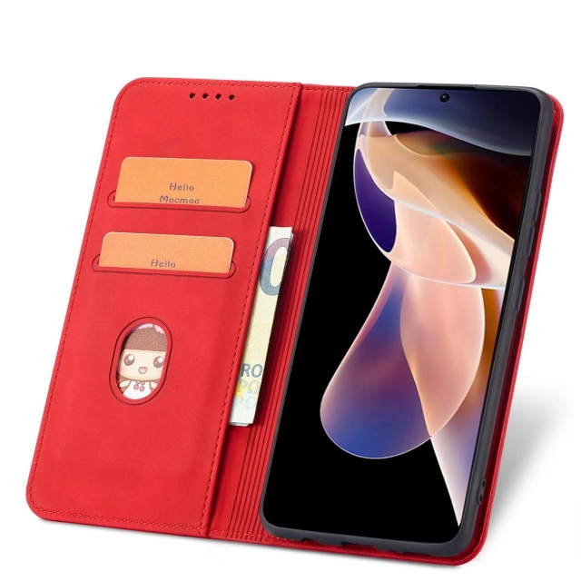 Magnet Fancy Case etui do Xiaomi Redmi Note 11 Pro pokrowiec portfel na karty kartę podstawka czerwony