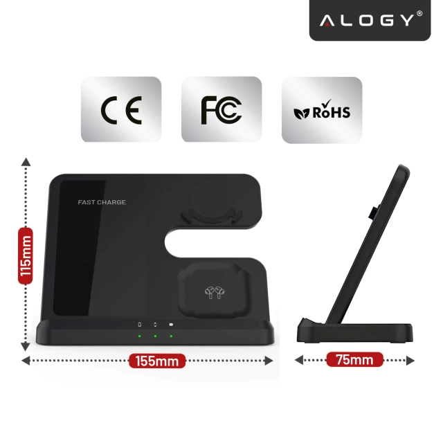 Ładowarka Bezprzewodowa Indukcyjna 3w1 Qi 3.0 Szybka do Samsung S22 S23 S24 S25 Galaxy Watch Buds Stacja czarna