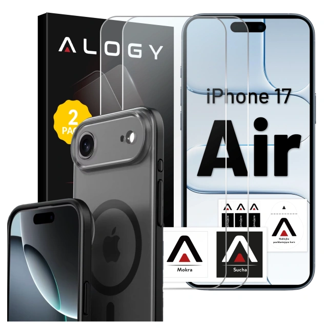 Etui do Apple iPhone 17 Air – matowa obudowa do MagSafe z ochroną obiektywu, smukłe i odporne na zarysowania, idealne dopasowanie – Alogy Skinny MatteCase™ Czarne + 2x szkło hartowane