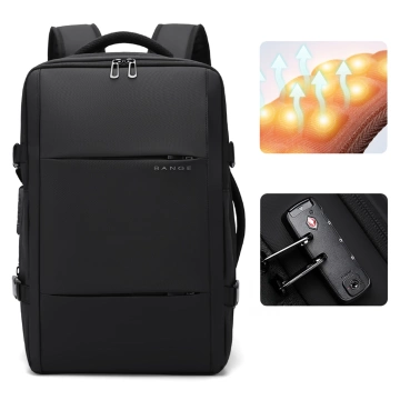 Bange wasserdichter Rucksack für 15,6-Zoll-Laptop, Stadtreisender, 45 x 30 x 16 cm, für Arbeit, Flugzeug, Herren, Damen, mit USB-Anschluss Schwarz