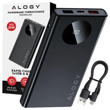 PowerBank Alogy TurboCharge 120W PD PowerDelivery Schnellladung 10000mAh 2x USB-A 1x USB-C Schwarz