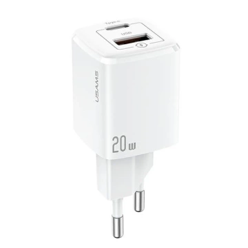 USAMS Ładowarka sieciowa 1x USB-C + 1x USB T37 20W (only head) Super SI PD3.0 + QC3.0 Fast Charging biały/white CC128TC02 (US-CC128)