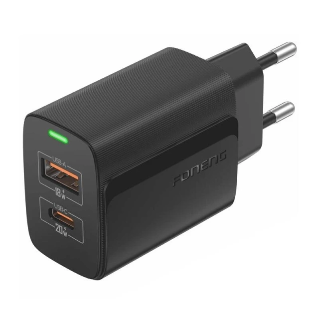 Ładowarka Foneng EU66 USB-A + USB-C 20W QC3.0 PD PPS LED Czarna