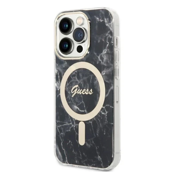 Zestaw Guess GUBPP14XHMEACSK Case+ Charger iPhone 14 Pro Max 6,7" czarny/black hard case MagSafe Marble