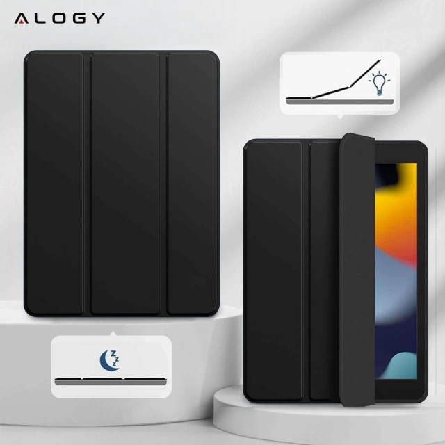 Etui do Apple iPad 10.2" 9/8/7 Gen (2021/2020/2019), Ochronne Smart Case z Klapką i Podstawką, Odporne TPU, Wzmocnione Narożniki, Alogy BookGuard™ – Czarne