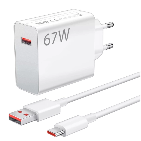 Xiaomi Original MDY-14-EW 67W Wandladegerät Schnellladung QC 3.0 USB-USB-C 6A Kabel Weiß