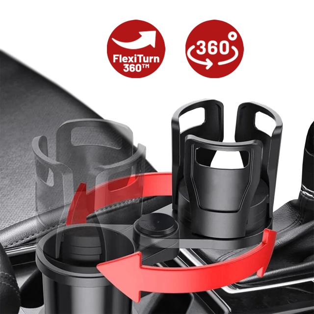 Uchwyt Samochodowy na Kubek i Butelkę, z Miejscem na Telefon Tablet, Regulowany 360° i Stabilny, montaż w miejsce na kubek w aucie CupHolder™ – Czarny