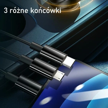 USAMS Autoladegerät 2x USB Kabel 3in1 C22 (Lightning microUSB USB-C) schwarz/schwarz CC119TC01 (US-CC119)