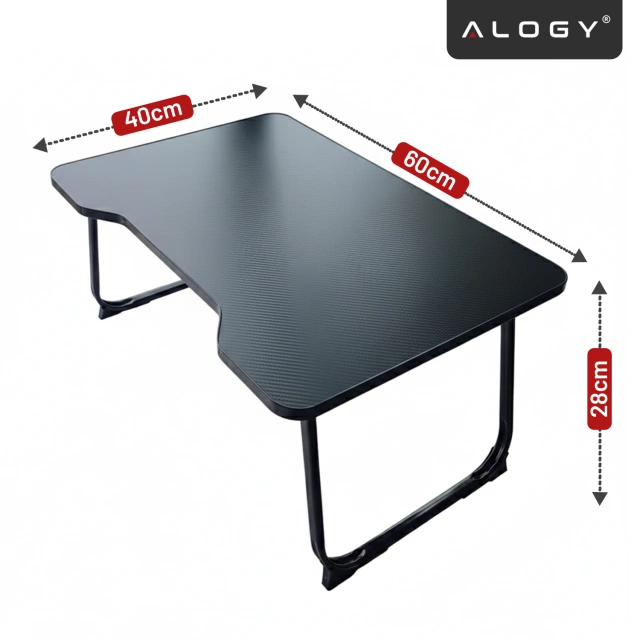 Stolik składany gamingowy 60×40 cm – biurko na laptopa z powierzchnią Carbon, lekki i przenośny, stabilna konstrukcja do domu i grania – Alogy CarbonDesk™ Czarny