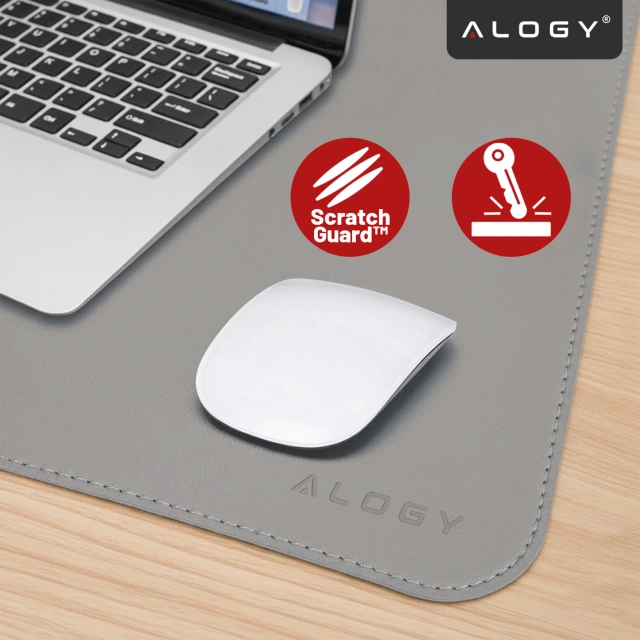 Podkładka na biurko 80×40 cm – antypoślizgowa mata ochronna z eleganckiej ekoskóry PU, pod mysz i klawiaturę, stylowa i trwała – Alogy WorkMat™ Szara