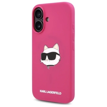 Karl Lagerfeld Hülle für iPhone 16 6,1" Pink/Fuchsia Hardcase Silikon Choupette Head Print MagSafe