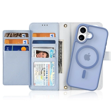 Dux Ducis Lawa iPhone 16 Lederhüllen mit blauem MagSafe Wallet
