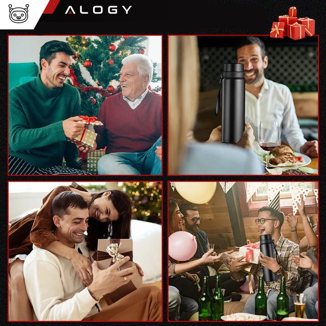 Termos butelka bidon termiczny 1l do kawy herbaty yerba mate z zaparzaczem sitko duży Alogy stal czarny