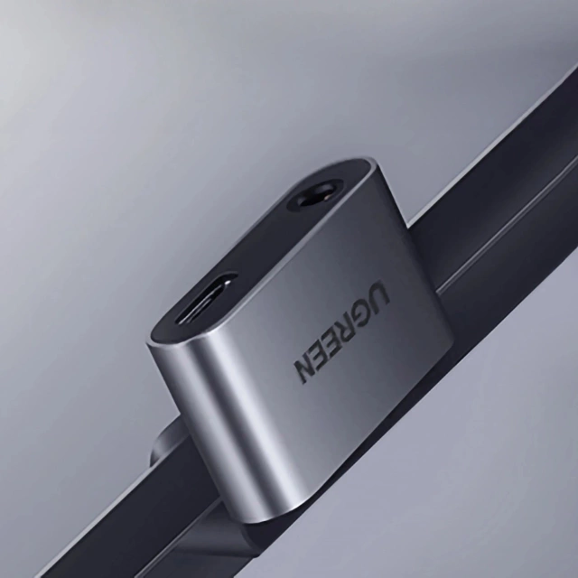 Adapter Ugreen CM193 USB-C do mini jack 3.5 mm + USB-C Ładowanie Szary