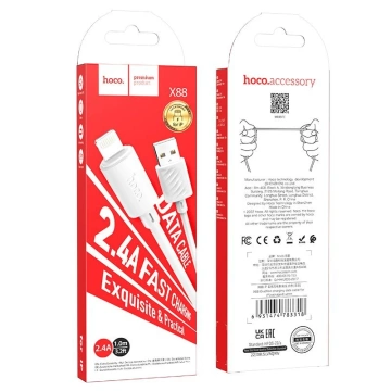 HOCO USB-A auf Lightning-Kabel X88 1 m, weiß, PVC, 2,4 A, Laden und Daten
