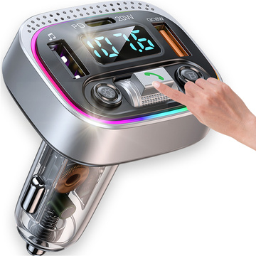 Bluetooth FM MP3 Autosender Schnellladegerät 2 x USB QC 3.0 USB-C C PD 20W LED RGB Alogy Car Silber