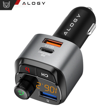 Transmiter samochodowy FM Alogy Ładowarka USB QC 3.0 + USB-C PD Bluetooth odtwarzacz MP3