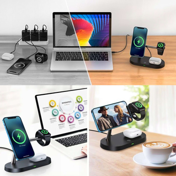 Qi Mag Safe 15W induktives Ladegerät für iPhone Apple Watch AirPods kabellose 5-in-1-Dockingstation Schwarz