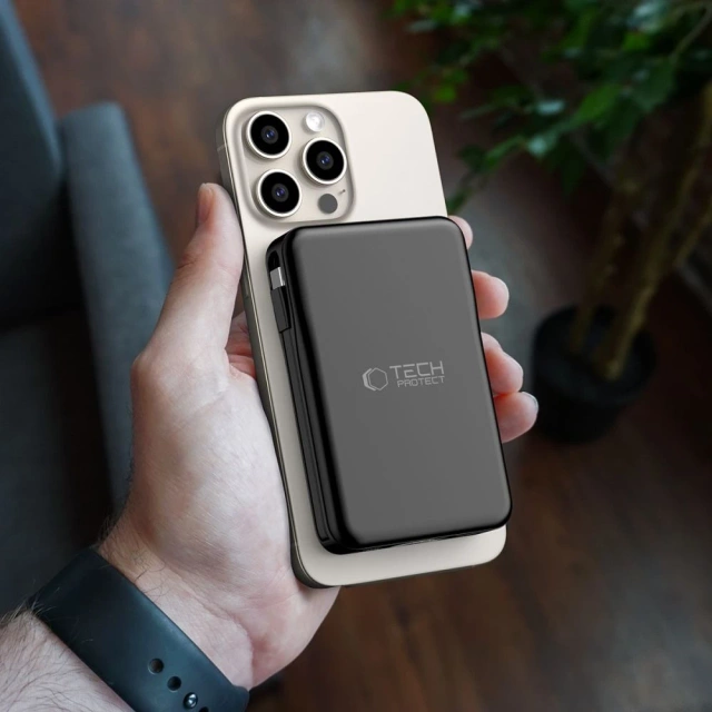 Powerbank magnetyczny z przewodem PB31 Lifemag Magsafe Power Bank 10000 mAh (Typ C + Lightning) Czarny