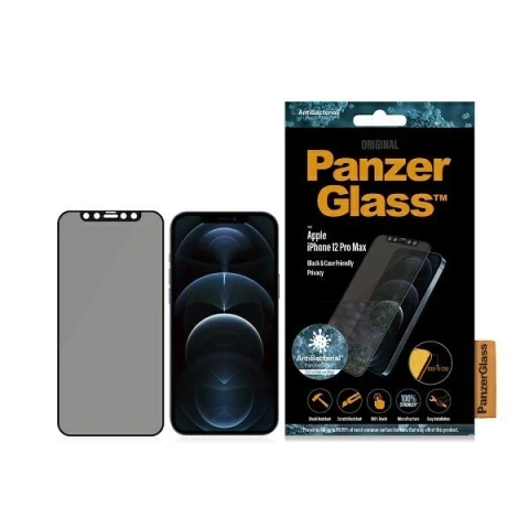 PanzerGlass E2E Superglas für iPhone 12 Pro Max Case Friendly AntiBacterial Microfracture Privacy schwarz/schwarz