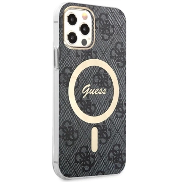Zestaw Guess GUBPP12MH4EACSK Hülle Ladegerät iPhone 12/12 Pro czarny/schwarz Hartschale 4G Print MagSafe