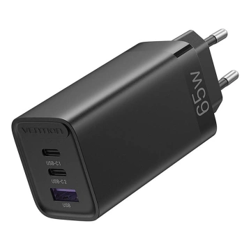 Vention FEDB0-EU 2xUSB-C USB-A GaN 65W Schwarzes Ladegerät