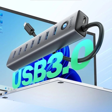 Hub USB 3.0 Orico CL7U-U3 7x USB-A + zasilanie USB-C 5V/3A Szary