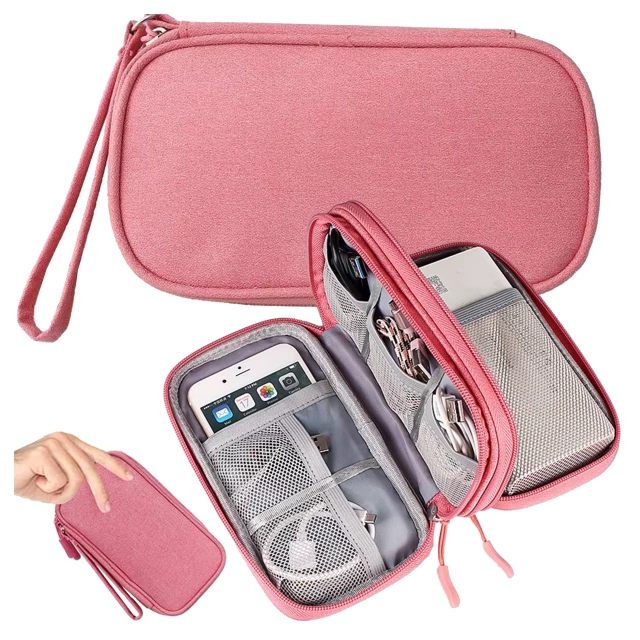 Etui Podróżne na Akcesoria, Organizer na Kable, Ładowarki, Telefon i Powerbank, Wielofunkcyjne i Kompaktowe 21 x 12,5 x 5 cm, Alogy TravelPack™ – Różowe