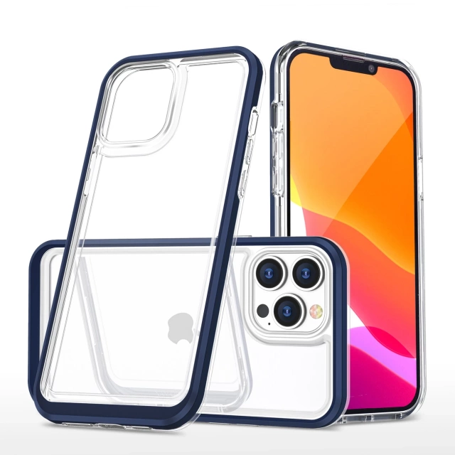 Klare 3-in-1-Hülle für das iPhone 13 Pro Max mit blauem Gel-Rahmen
