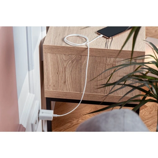 Szybka Ładowarka Forcell 25W PD QC 4.0 USB-C + kabel USB C do USB C biała