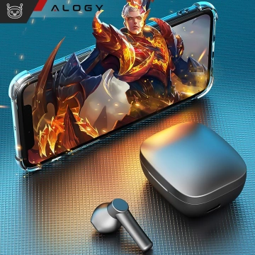 Alogy TWS Bluetooth 5.0 LED-Kopfhörer mit IPX5-Ladecase, Powerbank und USB-C-Anschluss, Schwarz