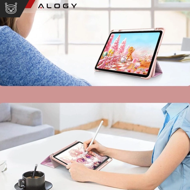 Etui hybrydowe z miejscem na rysik do Apple iPad Air 11" (2024,2025) / Air 10.9" (2020,2022) / Pro 11 (2018) Alogy Hybrid Book Cover Case Marble Różowe