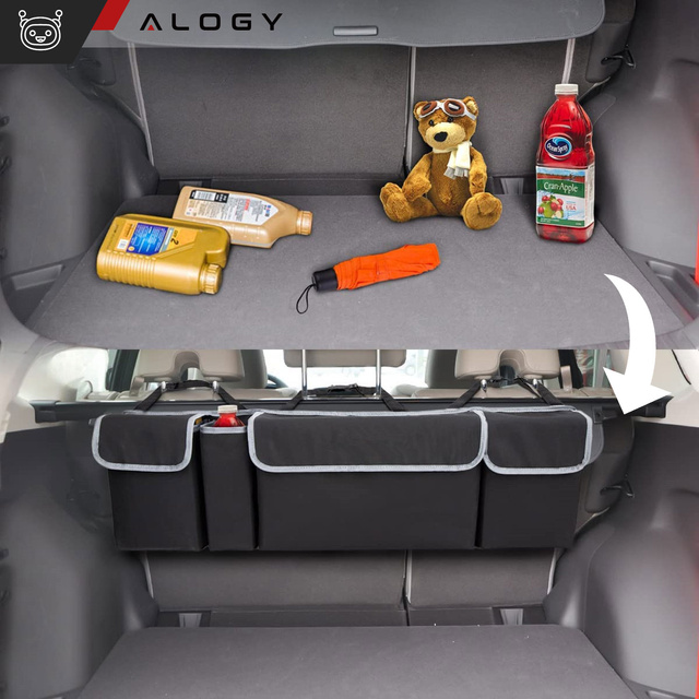 Organizer samochodowy Torba do bagażnika auta samochodu kufer duży na fotel na rzep Alogy Czarny + 2x uchwyt na zagłówek
