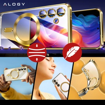 MagSafe-Hülle für Apple iPhone 16 Pro Max Alogy Glamour Luxus-Ringgehäuse Gold-Transparent