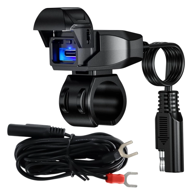 Ładowarka Motocyklowa Kewig USB-C 36W, Szybkie Ładowanie QC, Wodoodporna IP65 z Wyłącznikiem i Podświetleniem LED, Montaż na Kierownicy, do Telefonu, Kamerki, Interkomu – Czarna