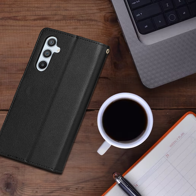 Etui ochronne z klapką skórzany portfel Alogy Wallet Case obudowa na telefon do Samsung Galaxy A54 5G Czarne + Szkło