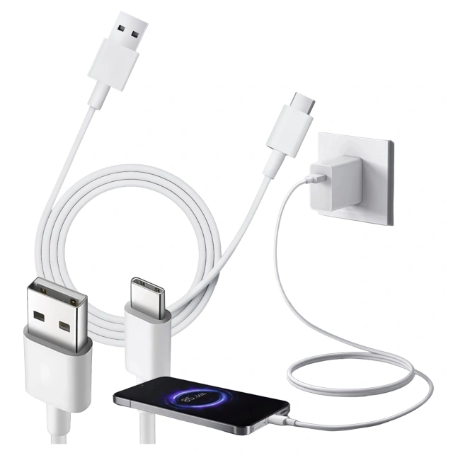 Kabel Xiaomi USB-A do USB-C 1 m – szybkie ładowanie 3A 60W, transfer danych, Quick Charge, oryginalny przewód Type-C do smartfonów i tabletów – Biały
