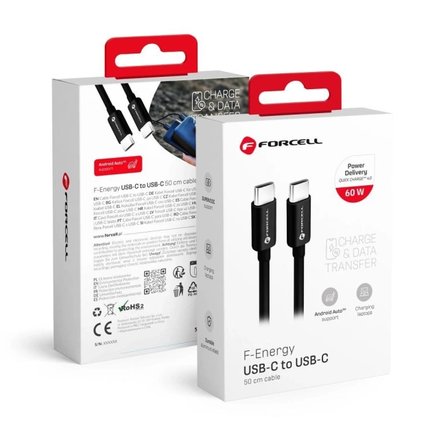 Kabel USB-C do USB-C 60W 50cm Forcell C338 QC 4.0 PD do ładowarek 60W