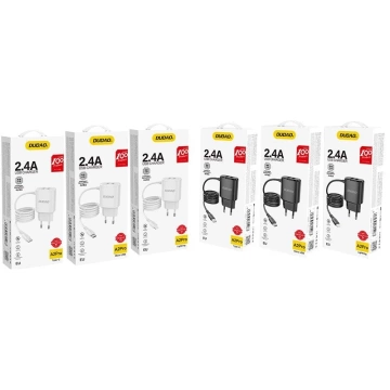 Dudao 2x USB Wandladegerät mit eingebautem 12W Lightning Kabel schwarz (A2ProL schwarz)